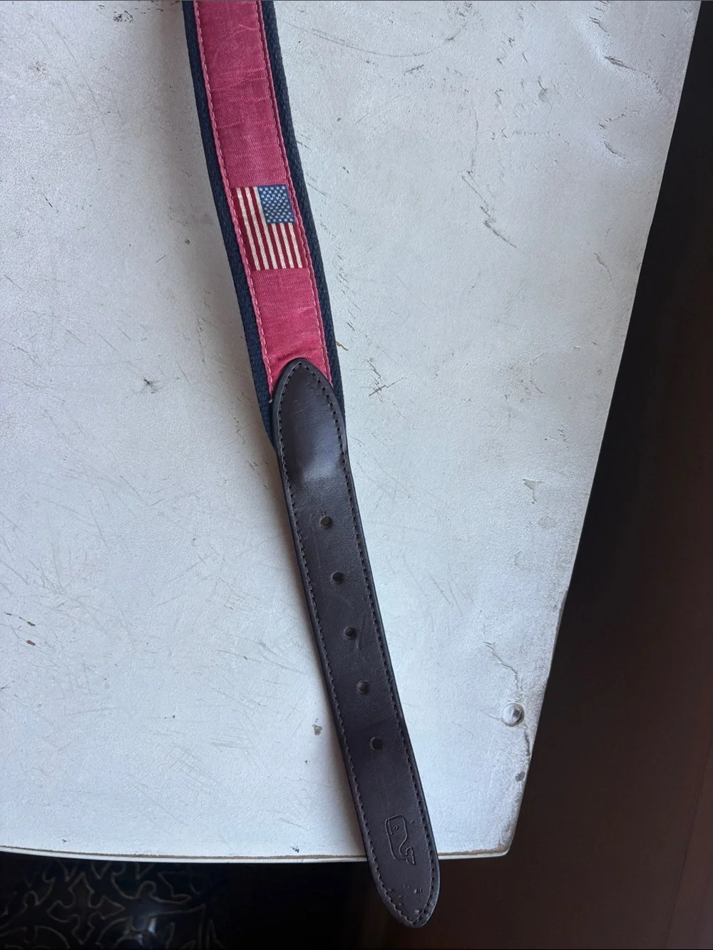 Vineyard Vines Canvas American Flag Belt Leather Buckle Ends